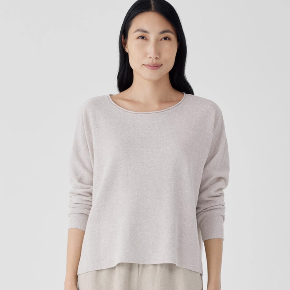 Eileen Fisher Organic Linen Cotton Jewel Neck Box Top Boxy Fit Natural Sz L NWT